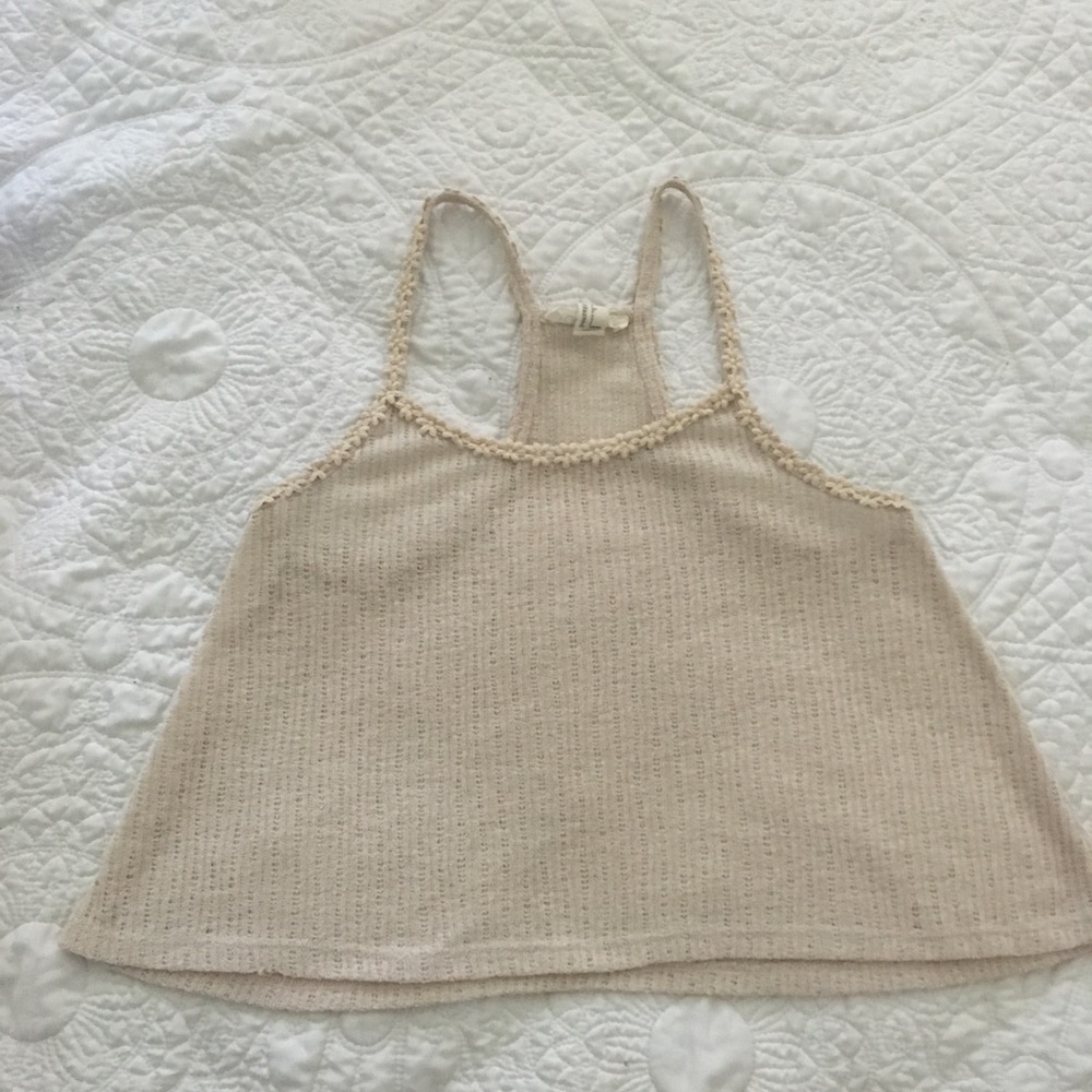 Tan Knit Cropped Top w Flower Details